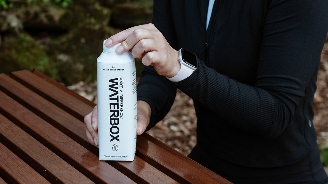 Waterbox Carton with a Person Opening the Plant-Based Cap